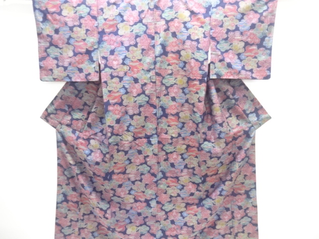 JAPANESE KIMONO / TSUMUGI / WOVEN FLORAL PLANTS